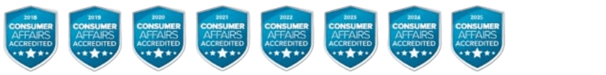 Consumer Affairs award badges 2018&ndash;2025