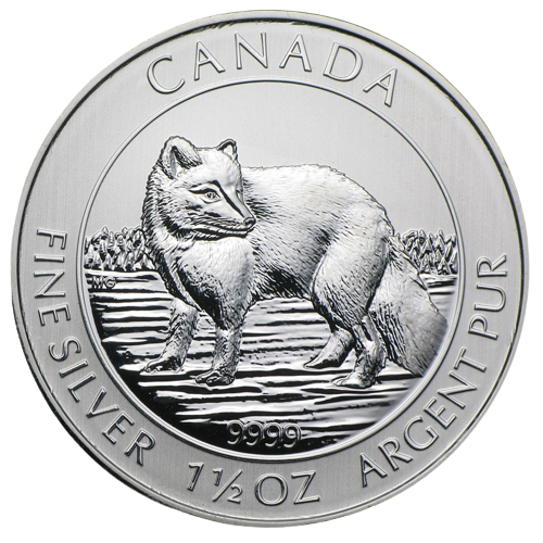 2014 Royal Canadian Mint Arctic Fox 1.5 oz Silver Coin BU