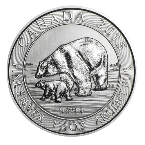 2015 Royal Canadian Mint Polar Bear & Cub 1.5 oz Silver Coin BU