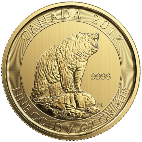 2017 Royal Canadian Mint Grizzly Bear 1/3 oz Gold Coin
