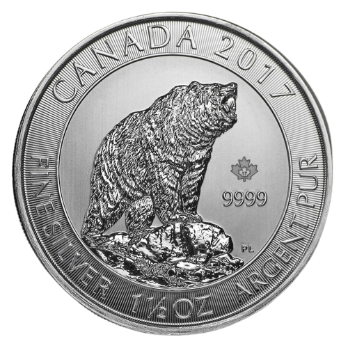 2017 Royal Canadian Mint Grizzly Bear 1.5 oz Silver Coin
