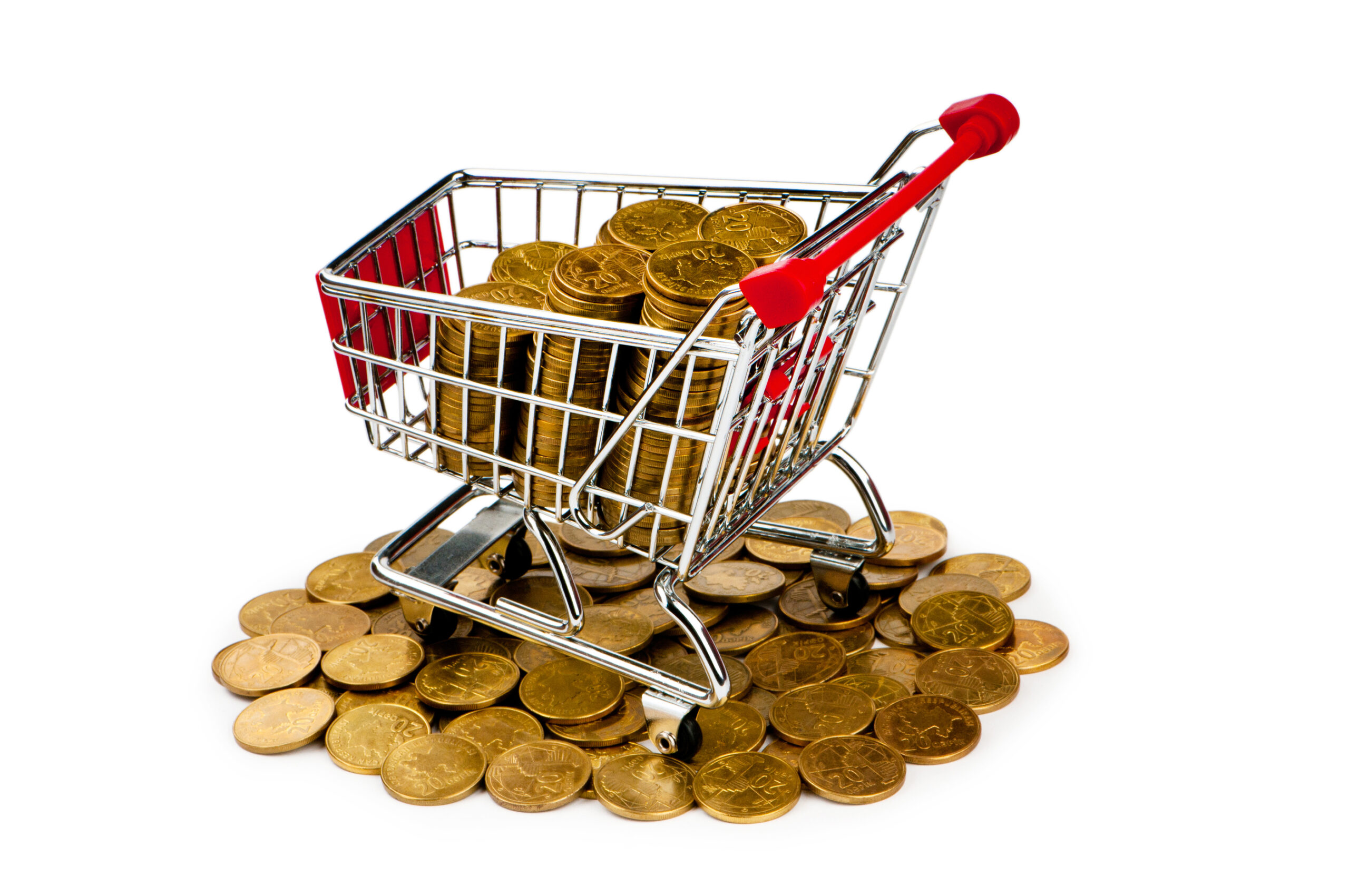 Gold coins in shopping cart