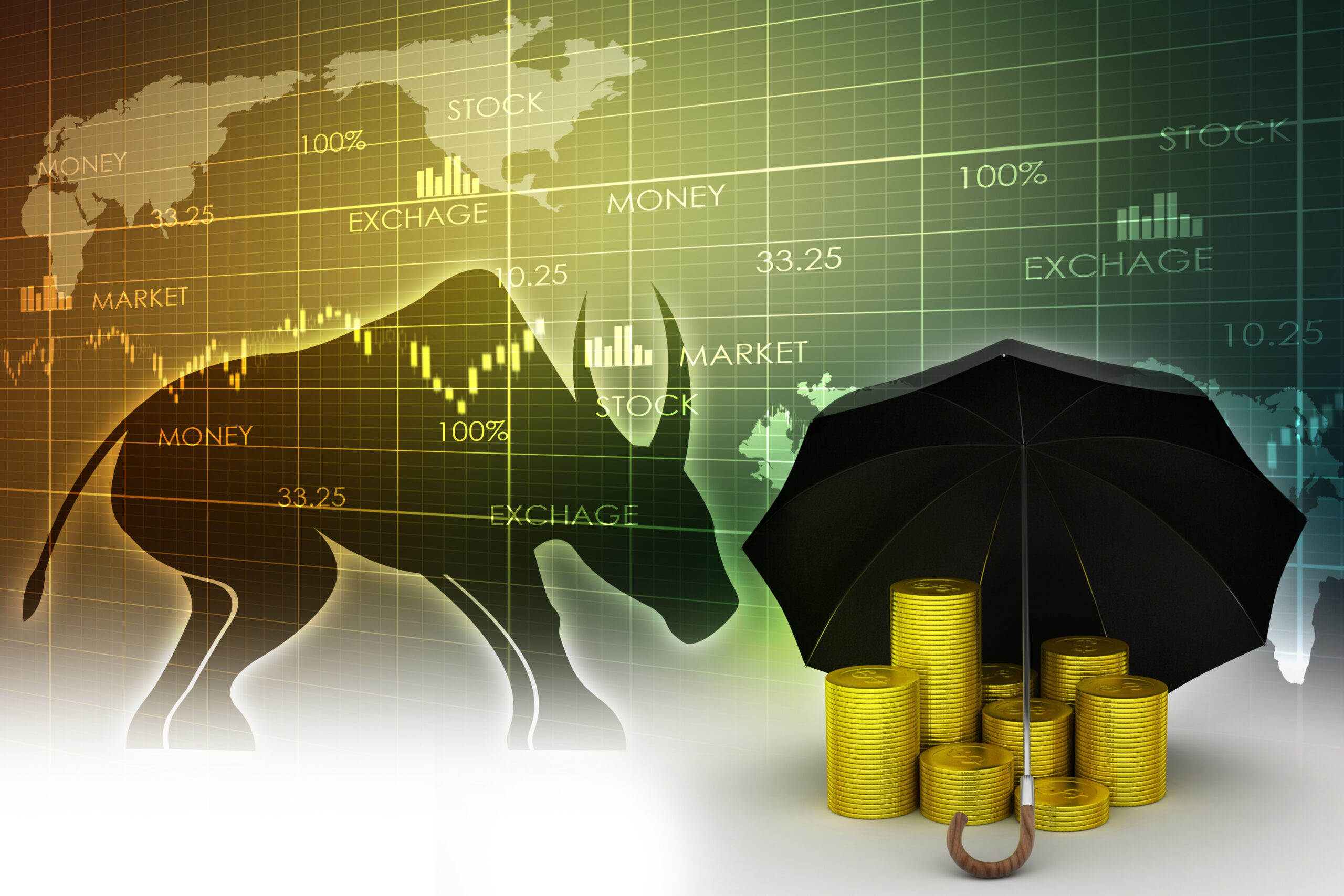 Gold coins under a black umbrella Gold coins under a black umbrella