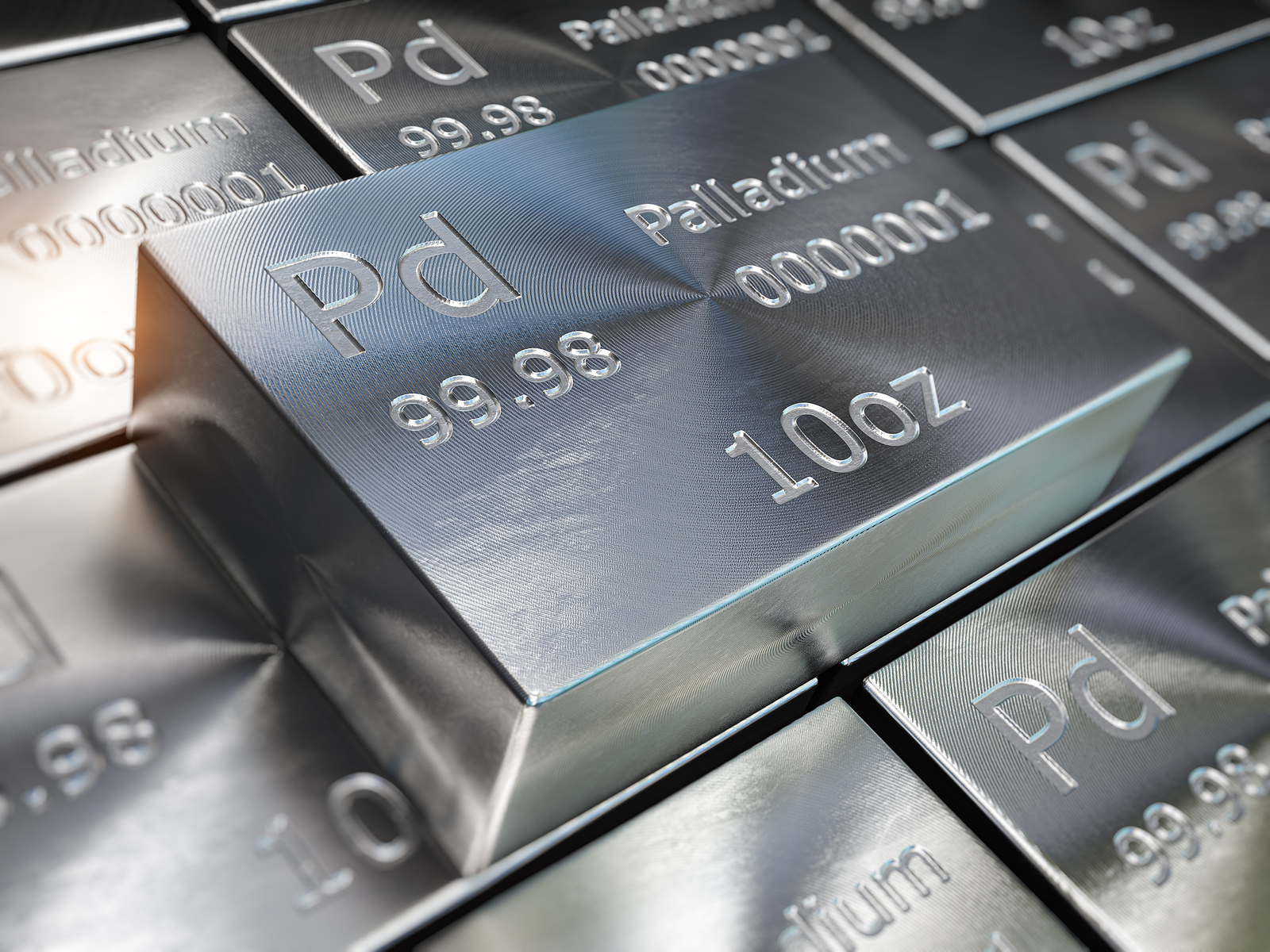 Palladium bars or ingots background. Precious metals. 3d illustration